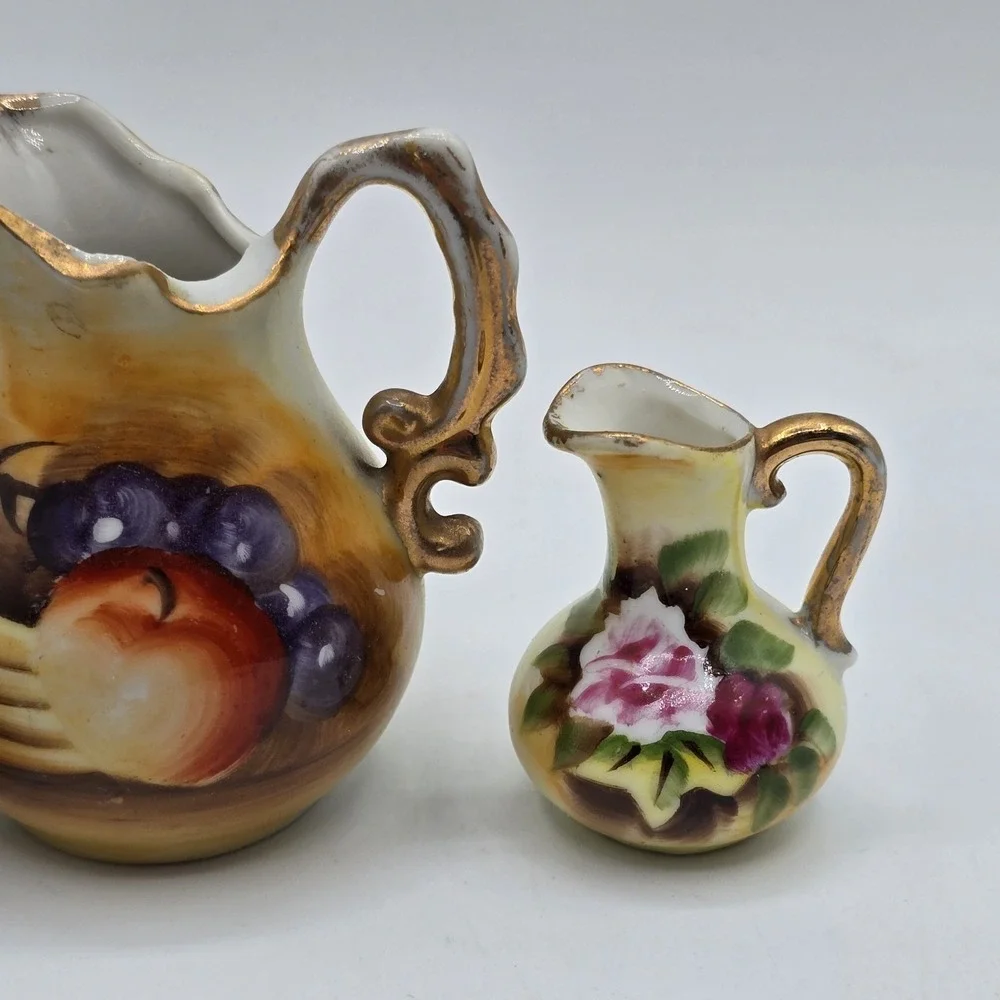 Vintage ENESCO E2351 Japan Mini FRUIT Water Pitcher w/ Basin Bowl Lot Set